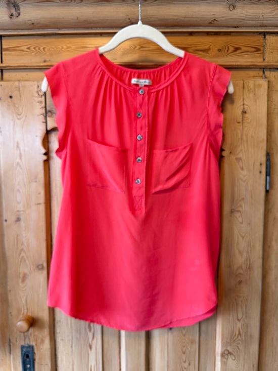 Madewell Tops - Madewell Silk Broadway & Broome Coral-Red Women's Button Front Silk Henley Top